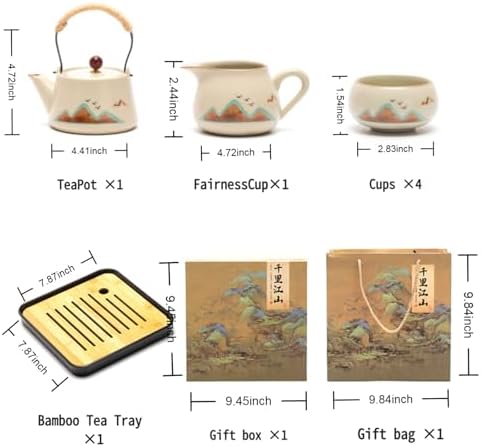 7-Piece Ruyao Ceramic Chinese GongfuTea Set, Traditional Crackle Glaze Teapot with Cups and Bamboo Tray, Gift Box Included - Image 2