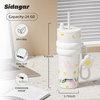 SDGA+ 24 oz Stainless Steel Tumbler with Lid and Straw, Insulated Water Bottle Leak Proof for Hot and Cold, Portable Travel Coffee Mug, Reusable Coffee Cup for Women, Blooming Daisy - Image 2