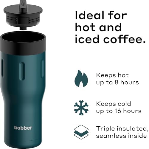 BOBBER 16 oz Stainless Steel Coffee Travel Mug – Leak-Proof, Spill Proof, Vacuum Insulated Coffee Tumbler for Car, Men – Dishwasher Safe Mug, Fits Car Cup Holder, Keeps Hot for 8 Hours (Teal) - Image 2