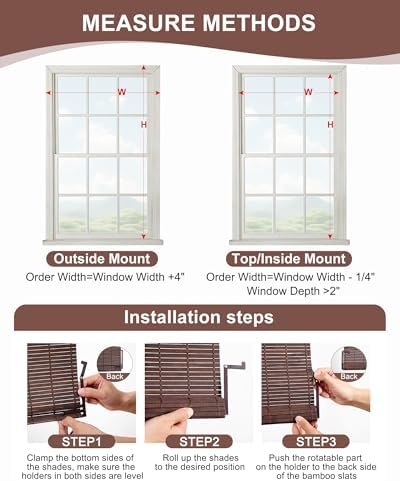 24" W x 72" H Cordless Bamboo Roman Shades for Interior, Coffee - Image 3