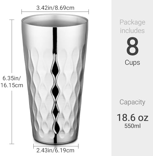 Beasea Stainless Steel Cups 19 oz, 8 Pack Large 18.6oz 550ml Stainless Steel Drinking Cups Tumbler Stackable Double Wall Insulated Individual Metal Pint Glasses Tin for Home Party Camping - Image 2