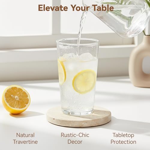 Natural Travertine Drink Coasters Set of 4 with Holder, 4" Round - Image 2