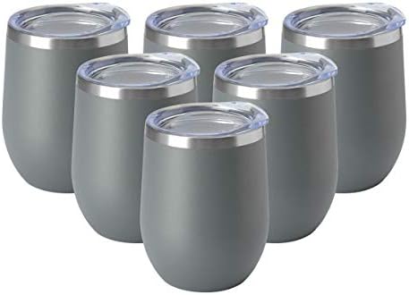 HASLE OUTFITTERS 12oz Wine Tumbler with Lid Stemless Wine Glasses Double Wall Vacuum Travel Mugs stainless steel Coffee Cup for Cold & Hot Drinks Wine Coffee Cocktails Beer 6 Pack Grey by HASLEOUTFITTERS