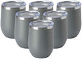 HASLE OUTFITTERS 12oz Wine Tumbler with Lid Stemless Wine Glasses Double Wall Vacuum Travel Mugs stainless steel Coffee Cup for Cold & Hot Drinks Wine Coffee Cocktails Beer 6 Pack Grey by HASLEOUTFITTERS