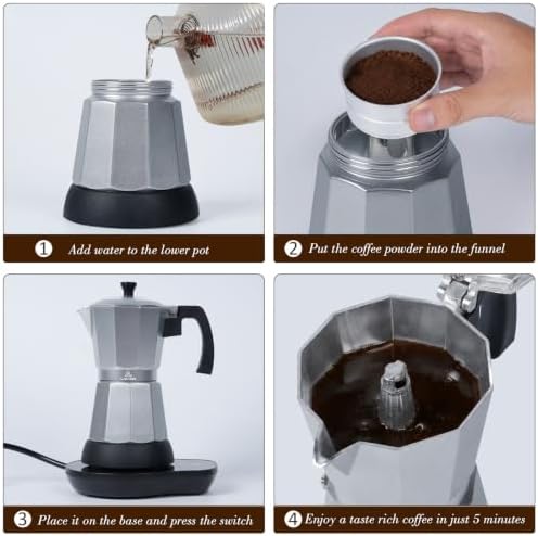 LAOION 6 or 3 Cup Electric Moka Pot, Cafeteras Electricas Modernas-Silvery - Image 4