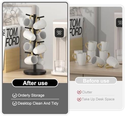 Cup Rack Coffee Mug Tree Bamboo Countertop Organizer Stand with 8 Hooks Organizer - Image 7