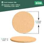 200 Pcs Cork Coasters for Drinks, 4" Round Drink Coasters - Image 4
