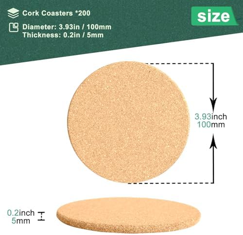 200 Pcs Cork Coasters for Drinks, 4" Round Drink Coasters - Image 4