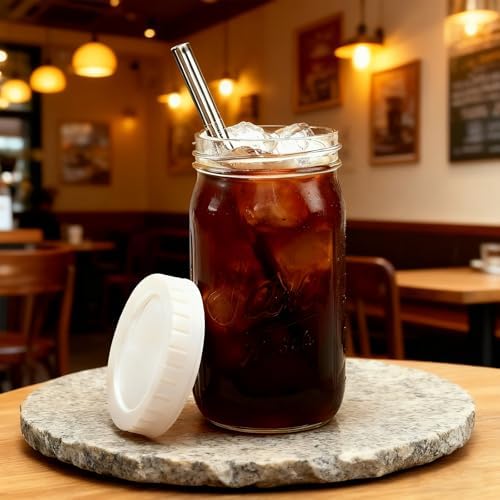 Mapoxy 32oz Mason Jars Cups with Plastic Lids & Straws 6 Pack - Image 5
