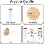 4 Pack 25 OZ Sublimation Glass Cups with Bamboo Lids & Straws - Image 3