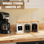 Suclain 3 Pcs Glass Coffee Container Set, 25 oz, Natural Bamboo - Image 6