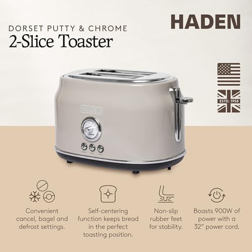 Haden Dorset 2 Slice Wide Slot Stainless Steel Toaster, Putty & Chrome - Image 2
