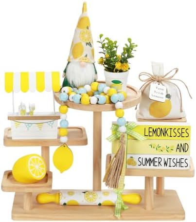 Summer Decorations for Home Indoor 8pcs Lemon Tiered Tray Decor Set by SYNCVIBE