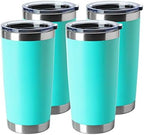 HASLE OUTFITTERS 20oz Stainless Steel Tumblers Bulk, Insulated Travel Cup with Lid, Double Wall Vacuum Coffee Mug for Cold & Hot Drinks 4 Pack, Light Blue by HASLEOUTFITTERS