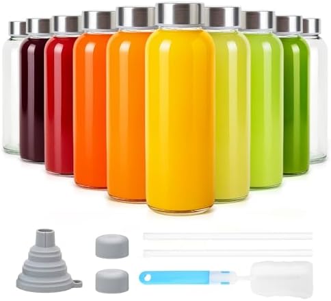 Sursip 10 oz Glass Juice Bottles, 10 Pack, Leakproof Stainless Lids by Sursip%C2%AE