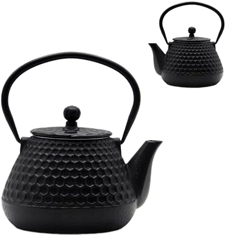 20.3oz Small Cast Iron Teapot, SECHUDO Cast Iron Tea Kettle for Stovetop Safe Coated with Enameled Interior, Cast Iron Tea Pot with Stainless Steel Infuser for Loose Tea (Black Honeycomb Pattern) - Image 7
