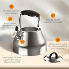 Stovetop Whistling Tea Kettle 2.4 QT / 2.3L, Stainless Steel Water Kettle for Induction, Gas & Electric Stoves, Fast Boiling Tea Kettle with Loud Whistle, Cool Touch Handle, Wide Lid, Shiny, Silver - Image 2