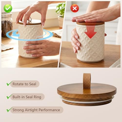 YYW Ceramic Jar with Lid, Airtight Coffee Canister, Kitchen Food Storage Container for Beans, Tea, Sugar, Spice, Cereal, Bar Accessories（White, 69.32, Fluid Ounces - Image 4