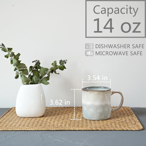 Bosmarlin Ceramic Coffee Mug Set of 4, 14 Oz, Coffee Cups with Big Handle, Microwave Safe, Unique Reactive Glaze (Grey White, 14 Oz) - Image 2