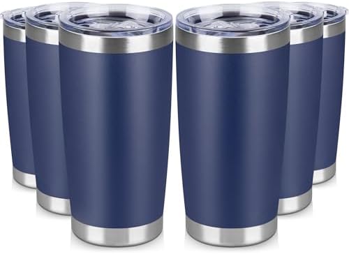 20 oz Tumbler Stainless Steel Tumblers Bulk with Lid Double Wall Insulated Coffee Tumbler Cups for Hot & Cold Drinks Powder Coated Travel Coffee Tumbler Mug Metal (Navy Blue, 6 pack) by VQRRCKI
