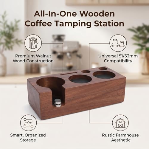Walnut Coffee Tamping Station, 51mm 53mm Portafilter Organizer - Image 3