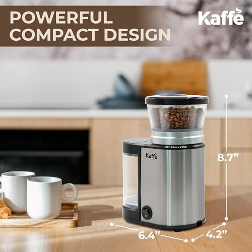 Kaffe Electric Burr Coffee Grinder (5.5oz) w/Adjustable Precise Coarseness Settings - Flat Burr - [Improved Motor] - Precision Coffee Bean Grinder for Home Use - Stainless Steel - Image 6