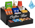 Wooden Coffee Station Organizer with Drawer, 5 Compartment Snack Organizer for Countertop, Coffee Bar Organizer for K-Cups, Tea Bags, Condiments & Office Pantry Storage by Unknown