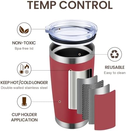 MEWAY 20oz Tumbler 8 Pack Double Wall Vacuum Insulated Travel Mug Bulk, Stainless Steel Tumblers with Lid and Straw, Powder Coated Coffee Cups for Cold & Hot Drinks (Red, Set of 8) - Image 2