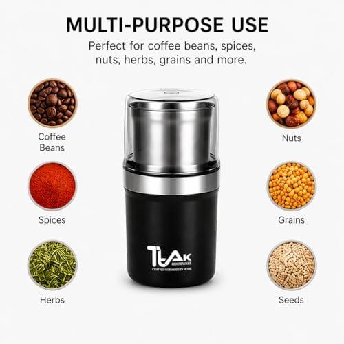 Coffee Grinder Electric, Herb/Spice Grinder with Removable Stainless Steel Blowl – Coffee Bean Grinder with 200W Powerful Copper Motor, Black - Image 4