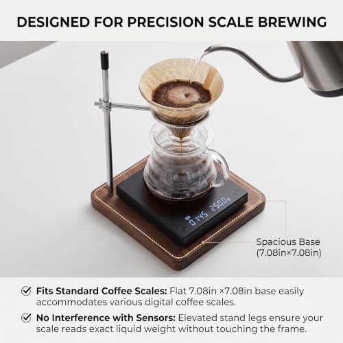 Pour Over Coffee Maker Stand with Solid Cherry Base, Stainless Steel Adjustable Dripper Holder, Wooden Brewing Station, Cone Brewer Rack, Barista Accessories & Kitchen Coffee Décor - Image 3