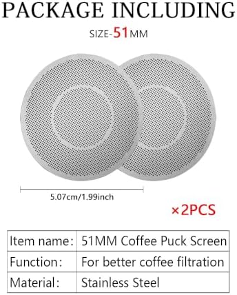 Compatible withPuck Screen 51/53/58mm Reusable Puck Screen For Espresso Portafilter Stainless Steel Screen Filter Compatible With Espresso(2PCS 51MM) - Image 2