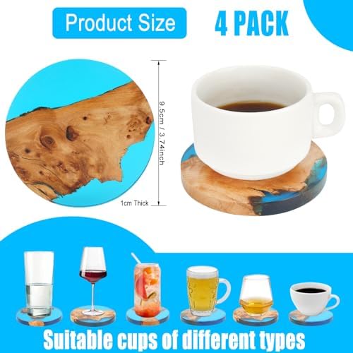 Drink Coaster Set, Wooden Bar Coasters, Resin Coaster for Coffee Table, Tabletop Decorative Artwork, Unique, Handmade & Aesthetically Pleasing for Home, Office, Bar Decor,Coasters Set of 4 - Image 4