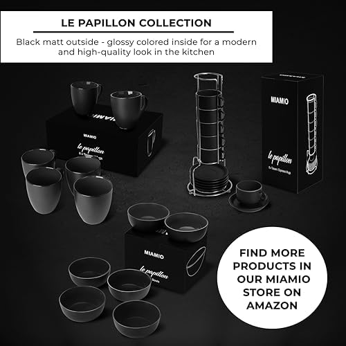 MIAMIO - Espresso Cup Set Ceramic (2.5oz) with saucers-Le Papillon (Black) - Image 7