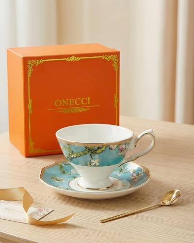 7oz Bone China Tea Cup and Saucer Set, Almond Blossom - Image 3