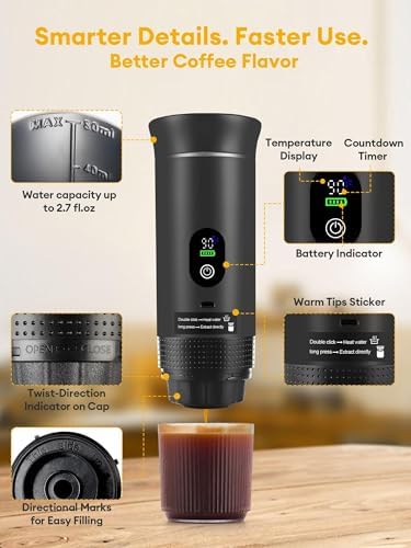 Upgraded 3 in1 Portable Espresso Machine with LED Display,20 Bar Pressure,Real-Time Temp&Battery Indicator,Portable Coffee Maker Compatible with Ground Coffee & Capsules, for Travel,Home - Image 4