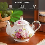 Agyiuns Flower Ceramic Teapot,22oz Porcelain Tea pot for Tea Coffee Milk for Office Home Men Women as Gift (Rose) - Image 3