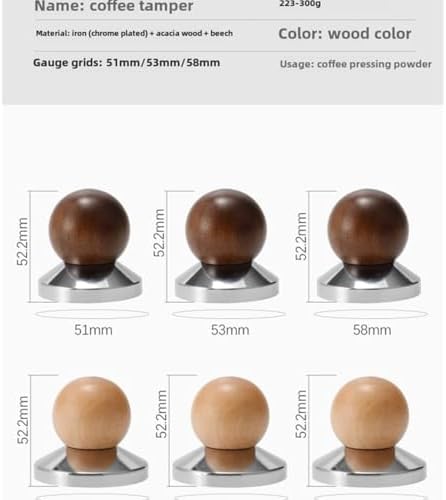 Coffee Powder Press Hammer Mini Tamper51/53/58mm Espresso Wooden Handle Powder Press Uniform Coffee Shop Household Barista(58Mm dark) - Image 6