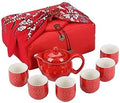 Chinese Tea Set Traditional Red Ceramic with Chinese Teapot and 6 Porcelain Teacups, Asian Gongfu Style Collection for Tea Ceremony, Chinese Wedding Gift with Fabric Box by I-MART