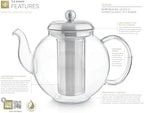 Teabloom Heritage Borosilicate Glass Teapot – 40 oz Classic Round Design with Stainless Steel Infuser – Stovetop Safe, Drip-Free Spout, Durable Heat-Resistant Tea Kettle for Loose Leaf or Teabags - Image 2