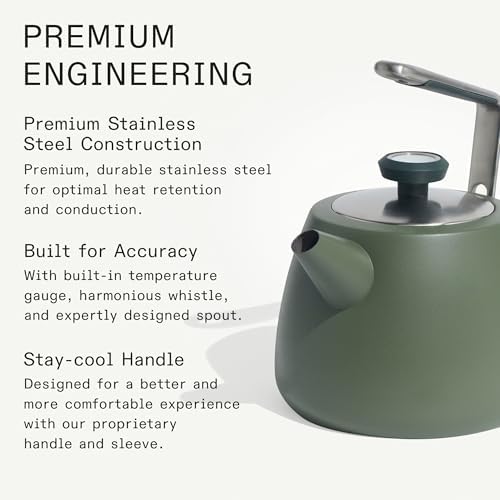 Made In Cookware - 2 QT Kettle - Willow Green - Stainless Steel - With Built-In Temperature Gauge - Includes Handle Sleeve - Induction Compatible - Image 4