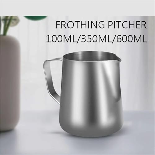 Milk Frother Cup,Coffee Jug,2pcs Milk Frother Jug Stainless Steel Container 100ML 350ML 600ML Frothing Pitcher Coffee Cups Latte Barista Espresso Maker Accessory(350ML With Scale) - Image 3
