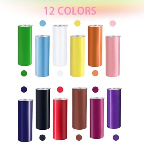 YOUKE OLA 12 Pack Stainless Steel Skinny Tumblers 20oz - Bulk Straight Double Wall Vacuum Insulated Tumbler with Lid and Straw & Silicone Base for Travel, DIY, 12 Colors - Image 4