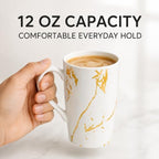 White Gold Marble Coffee Mugs Set of 6, 12 oz Porcelain - Image 5