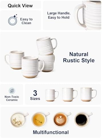 LE TAUCI Ceramic Coffee Mugs Set of 4, 15 oz, Rustic Style, Arctic White - Image 5