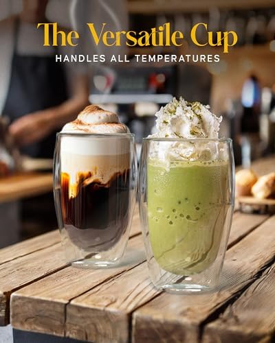 Kitchables Double Walled Glass Coffee Mugs Set of 2, 15oz Insulated Glass Coffee Mugs for Cappuccino, Latte, Tea, Espresso - Latte Cup - Tazas Para Cafe - Image 5