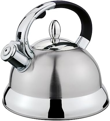 Cilio Stainless Steel Tea Kettle - 2.9 Qt, Silver - Whistling Hot Water Kettle for Stovetop & Induction - Gooseneck Spout & Stay-Cool Handle by cilio