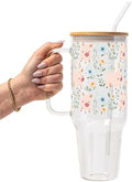 Sip-Sip Hooray! Piggy Floral 40oz Glass Tumbler with Lid and Straw by Sip-SipHooray