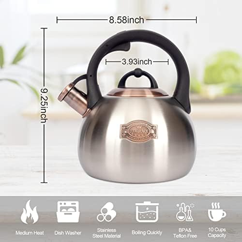 3.1 Quart Teal Whistling Tea Kettle for Stove Top, Food Grade Stainless Steel - Image 6