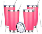 20oz Tumbler with Straw and Brush, Stainless Steel Vacuum Insulated tumbler, Double Wall Insulated Coffee Tumbler for Outdoor, Home, Travel,Office (peach，4pcs) by ATIKZHE