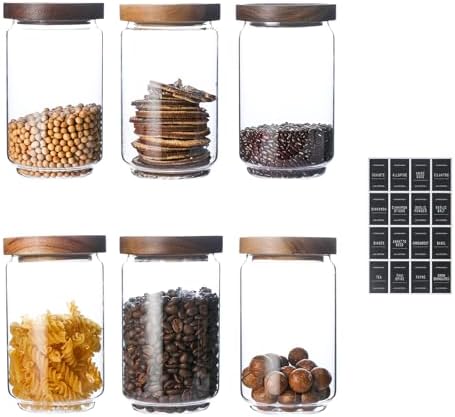 25 OZ Glass Jars 6 Pack with 112 Labels by HOMTOP